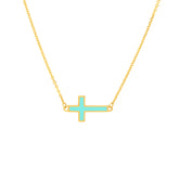 Light Turquoise Enamel Sideways Cross Necklace